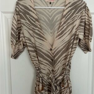 Rebecca Taylor Silk/Cashmere Short Sleeve Sweater with Rhinestone Buttons